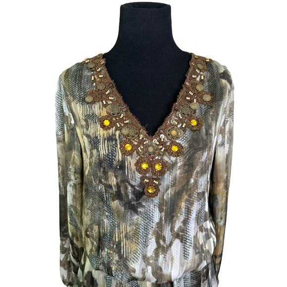 Mushka by Sienna Rose sheer embellished V-Neck Long Sleeve Blouson size S - Picture 6 of 15